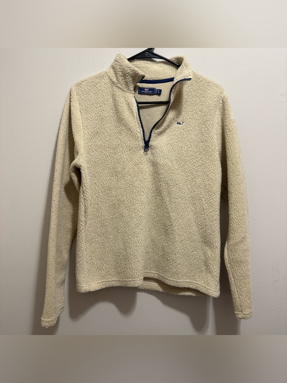 Vineyard Vines Sherpa 1/4 Zip Pullover Fleece Cream/Navy Youth Large (16)